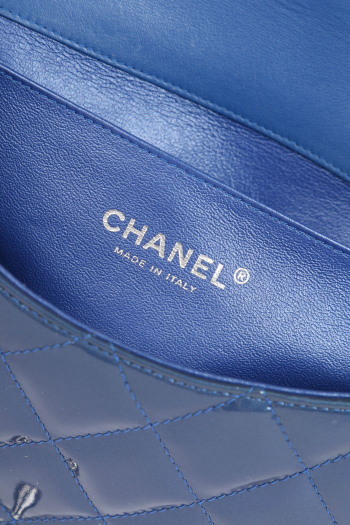 2010s Chanel Blue Patent Leather Clutch Bag with Chain