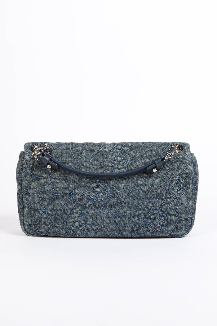 2016 Chanel Camellia Stitched Denim Single Flap Bag