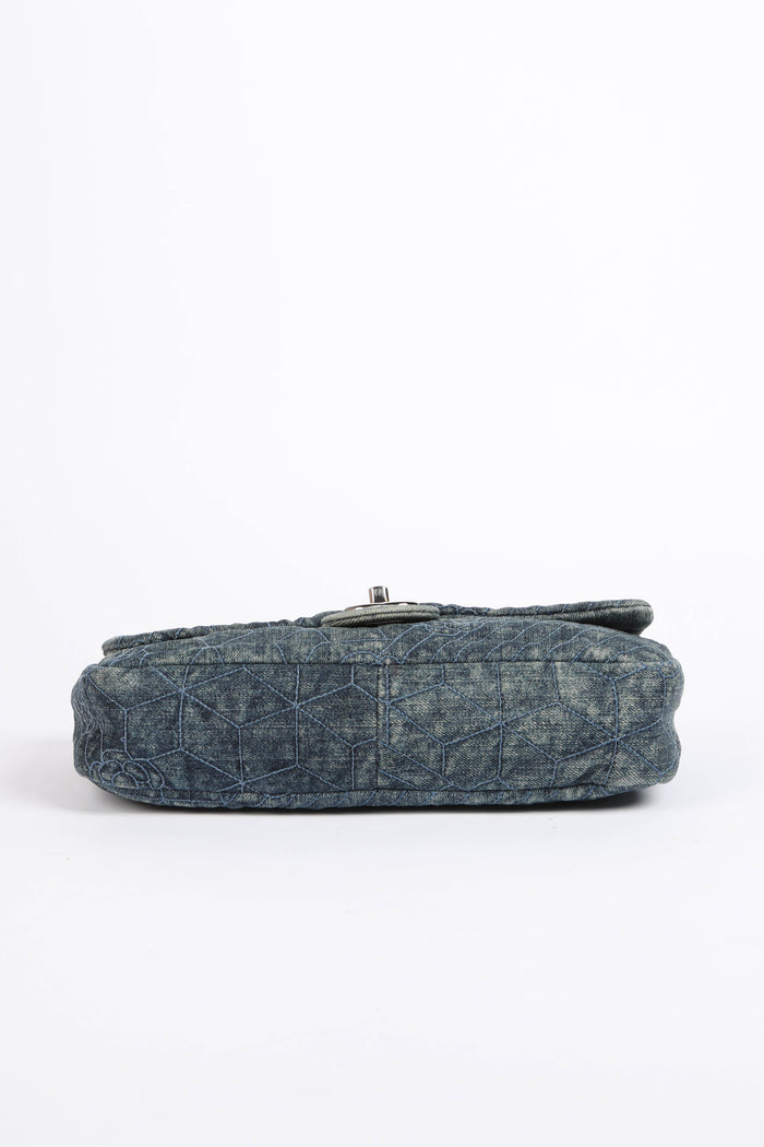 2016 Chanel Camellia Stitched Denim Single Flap Bag