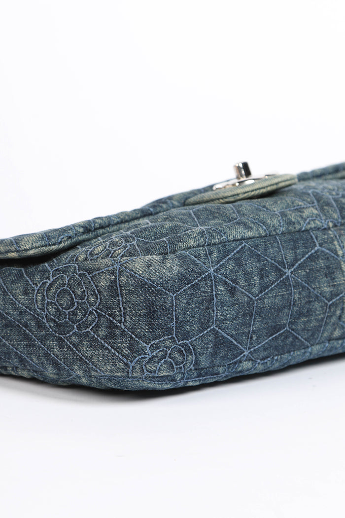 2016 Chanel Camellia Stitched Denim Single Flap Bag