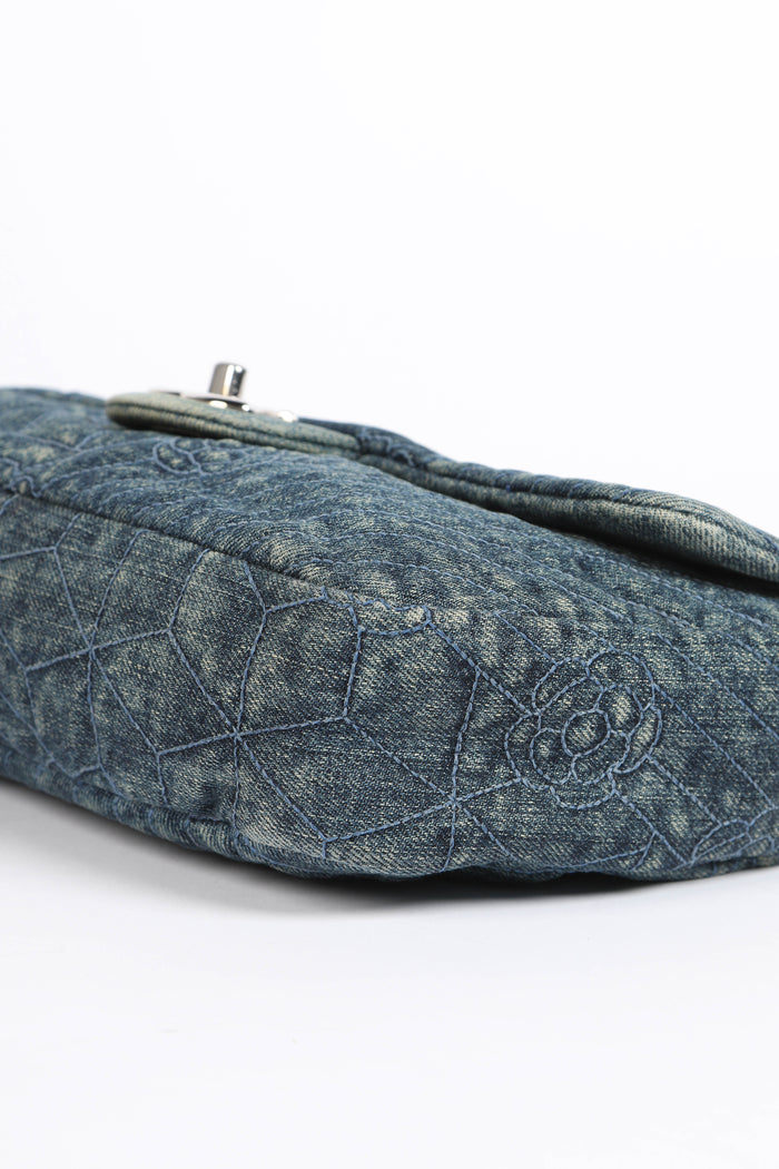 2016 Chanel Camellia Stitched Denim Single Flap Bag