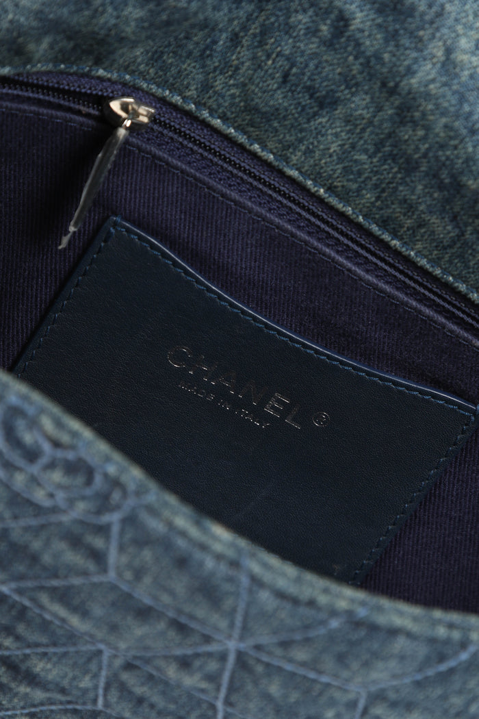 2016 Chanel Camellia Stitched Denim Single Flap Bag