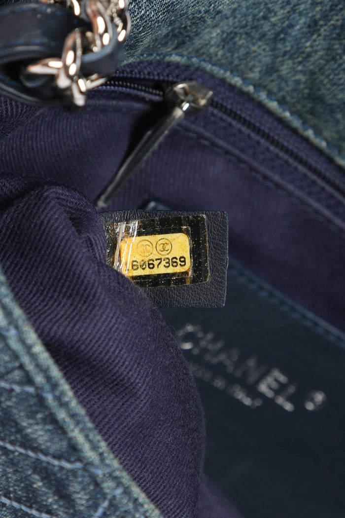 2016 Chanel Camellia Stitched Denim Single Flap Bag