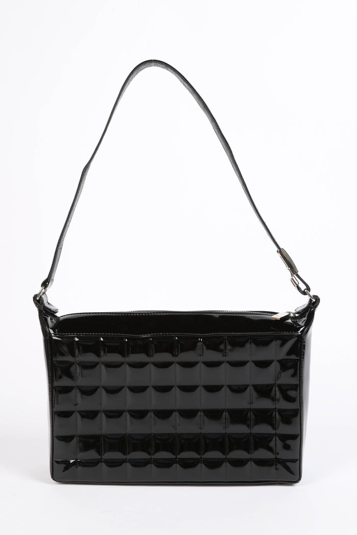 2000s Chanel Black Patent Leather Chocolate Bar Shoulder Bag