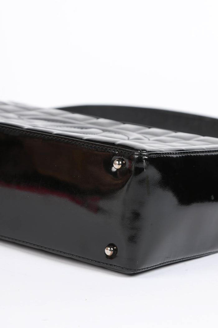 2000s Chanel Black Patent Leather Chocolate Bar Shoulder Bag