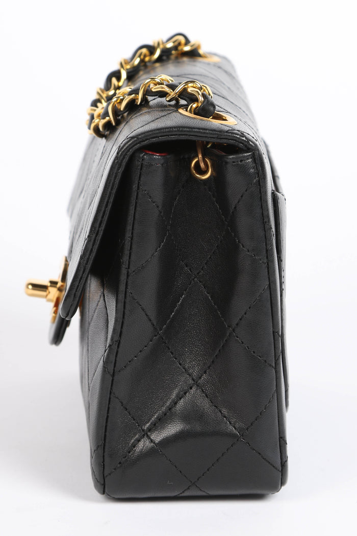 90s Chanel Black Lambskin Leather Mini Square Flap with 24k GHW