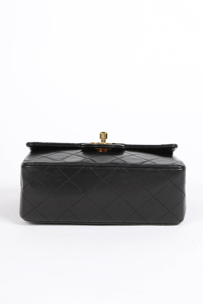 90s Chanel Black Lambskin Leather Mini Square Flap with 24k GHW