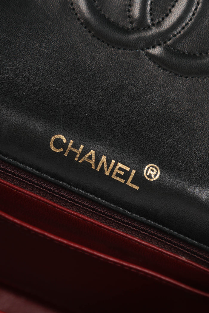 90s Chanel Black Lambskin Leather Mini Square Flap with 24k GHW