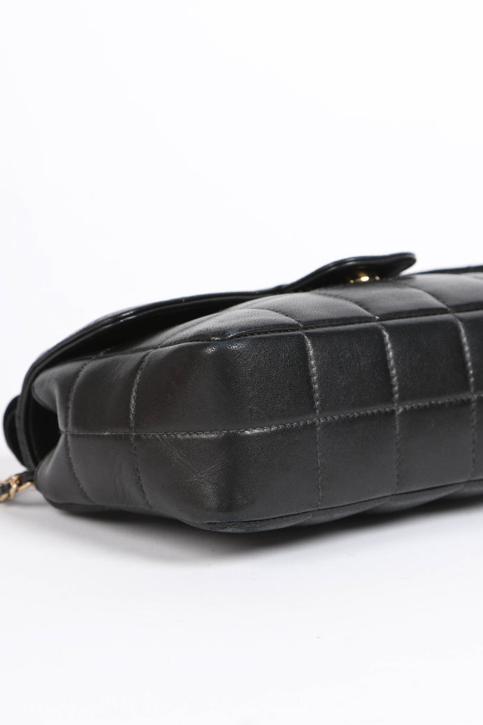 2000s Chanel Black Lambskin Mini Camellia Chocolate Bar Crossbody Bag