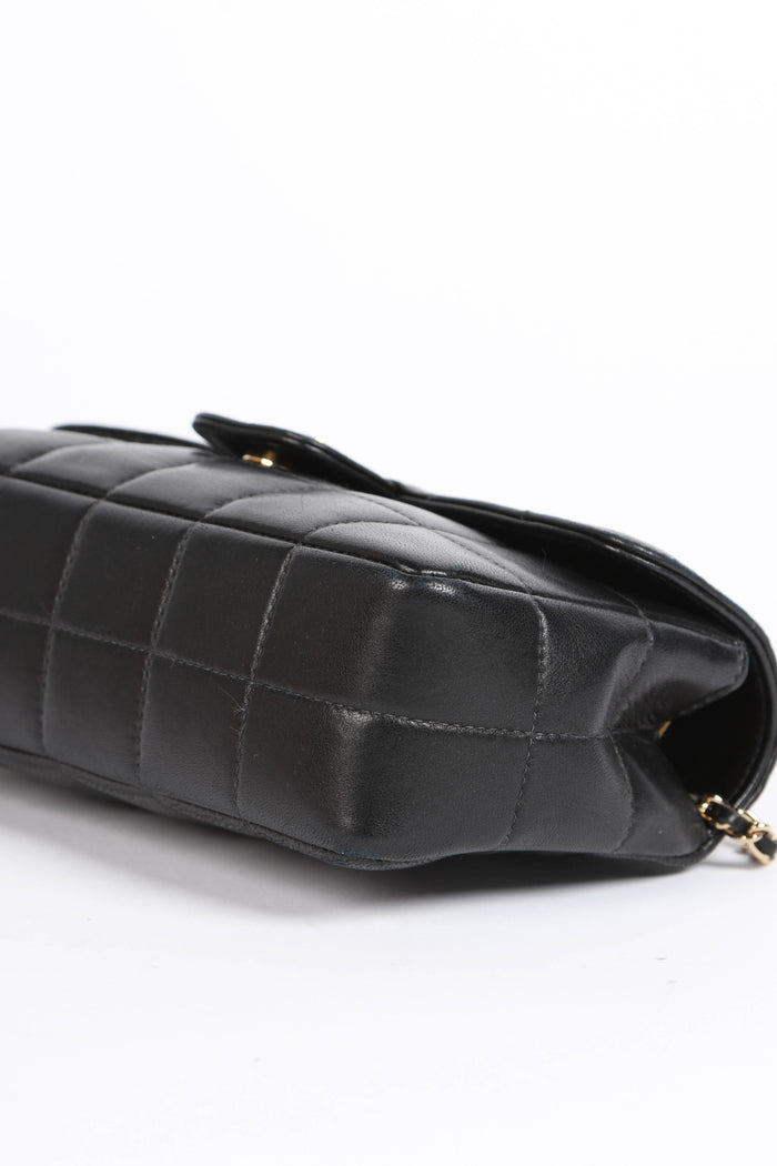 2000s Chanel Black Lambskin Mini Camellia Chocolate Bar Crossbody Bag