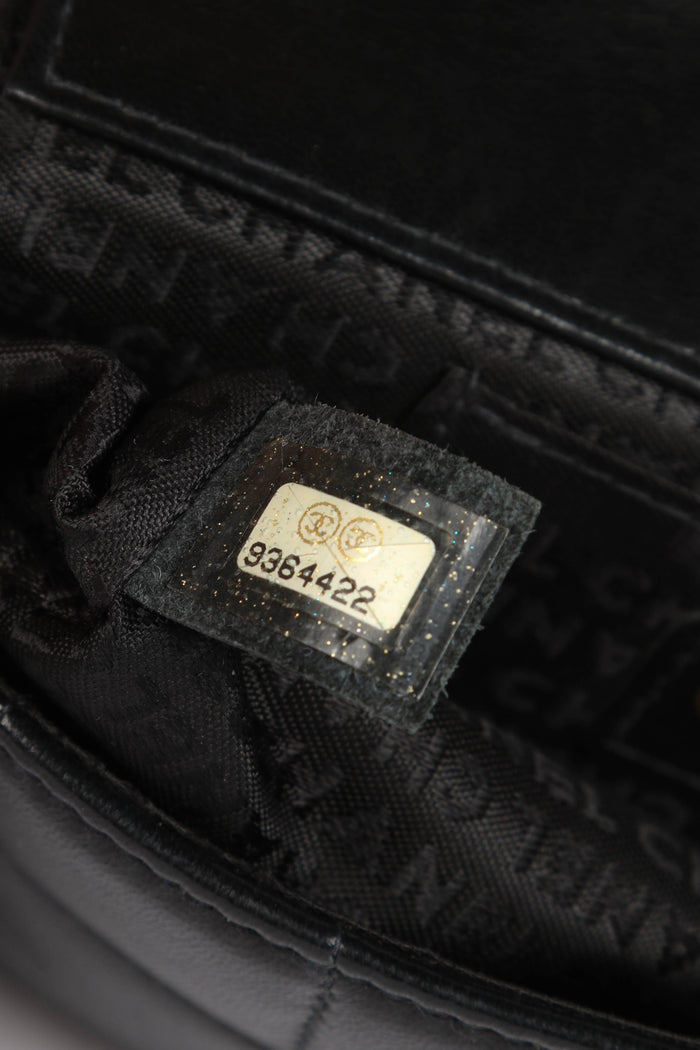 2000s Chanel Black Lambskin Mini Camellia Chocolate Bar Crossbody Bag