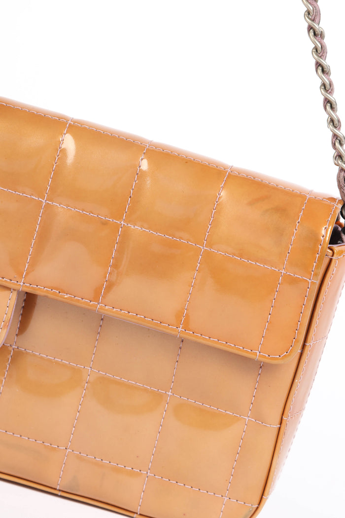 2000s Chanel Bronze Patent Leather Chocolate East West Shoulder Bag