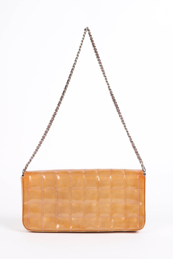 2000s Chanel Bronze Patent Leather Chocolate East West Shoulder Bag