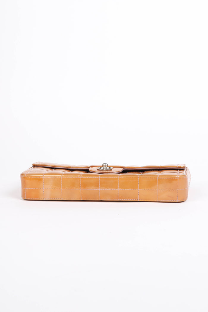 2000s Chanel Bronze Patent Leather Chocolate East West Shoulder Bag
