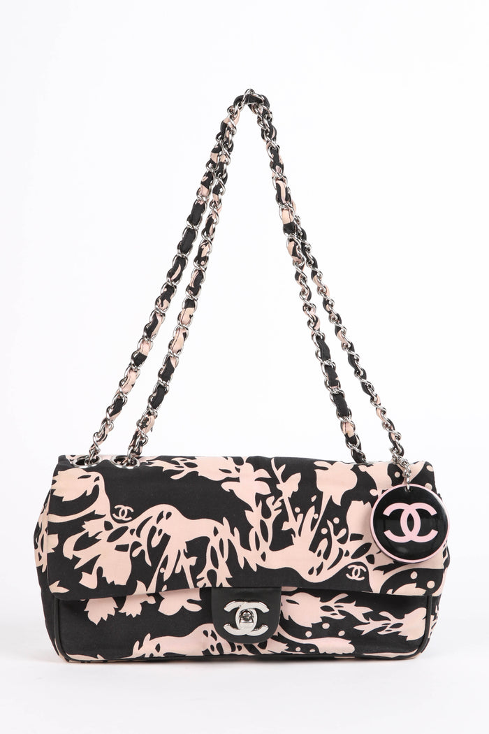 2000s Chanel Cruise Collection Floral Printed East West Shoulder Bag