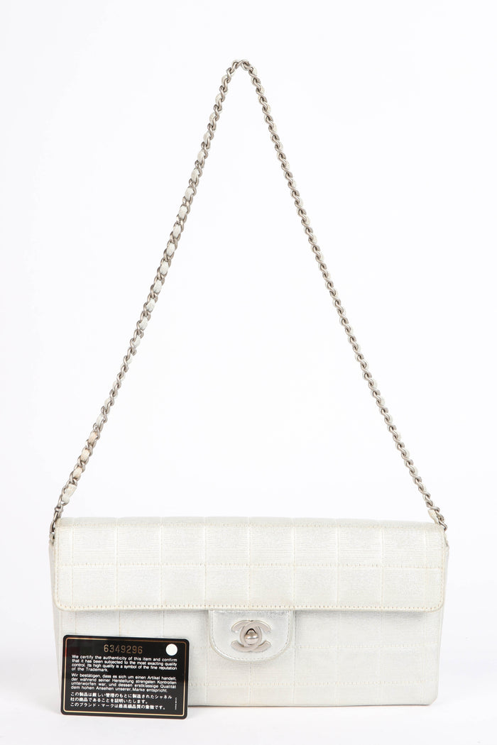 2000s Chanel Silver Travel Line East West Shoulder Bag