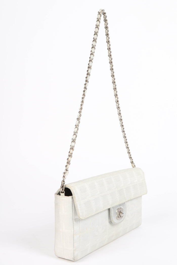 2000s Chanel Silver Travel Line East West Shoulder Bag