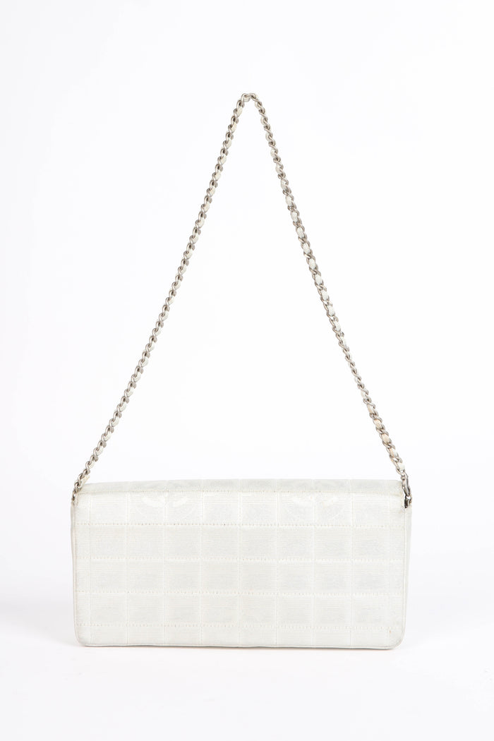 2000s Chanel Silver Travel Line East West Shoulder Bag