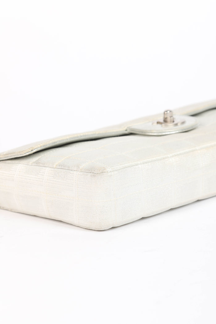 2000s Chanel Silver Travel Line East West Shoulder Bag