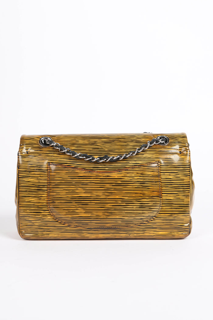 2010s Chanel Striped Patent Leather Medium Double Flap Shoulder Bag