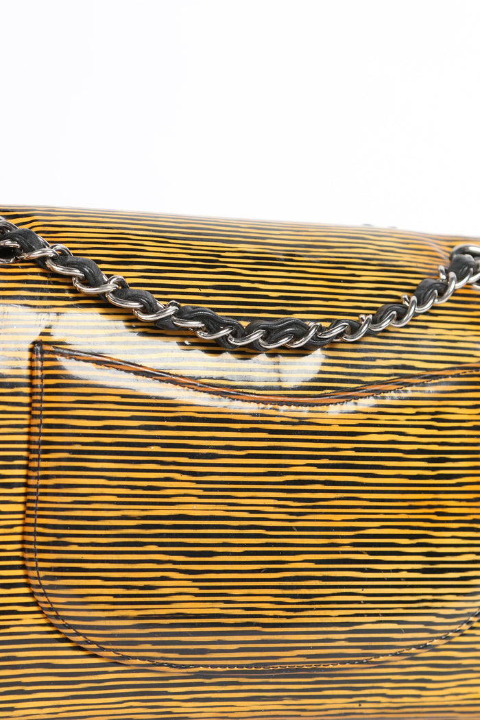 2010s Chanel Striped Patent Leather Medium Double Flap Shoulder Bag