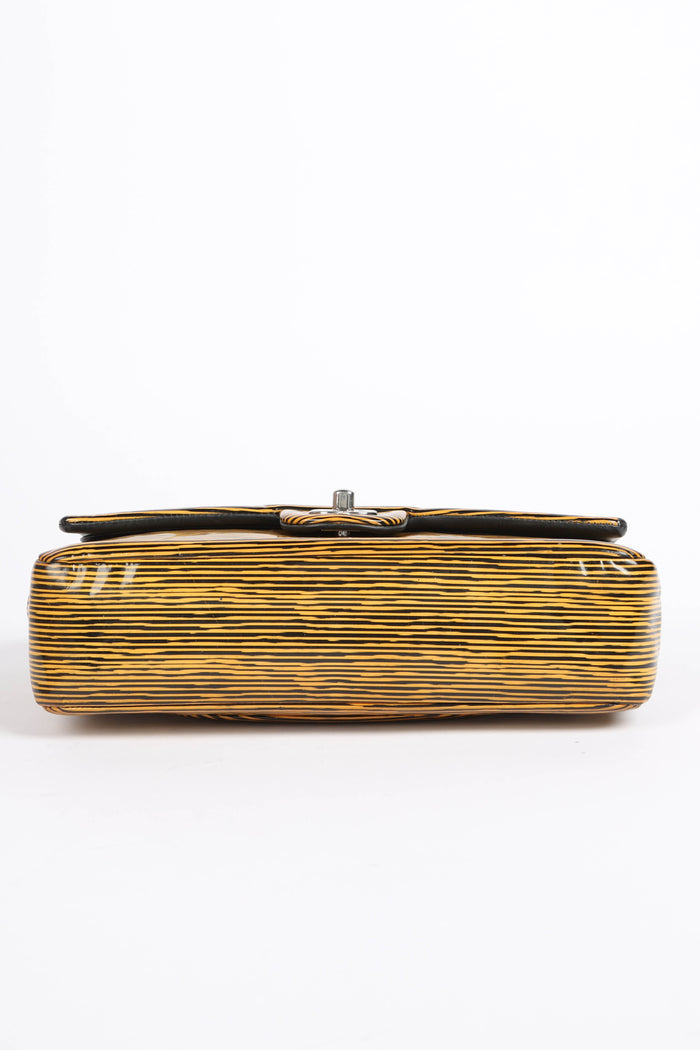 2010s Chanel Striped Patent Leather Medium Double Flap Shoulder Bag