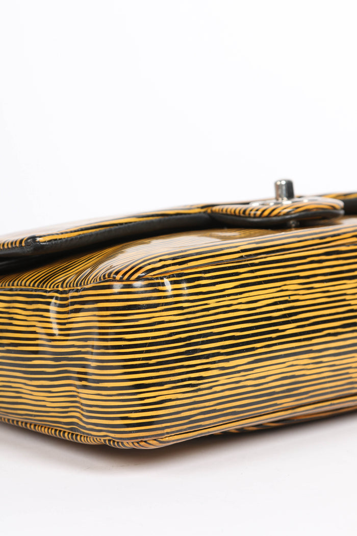 2010s Chanel Striped Patent Leather Medium Double Flap Shoulder Bag