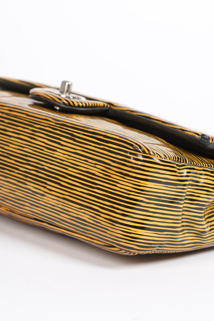 2010s Chanel Striped Patent Leather Medium Double Flap Shoulder Bag