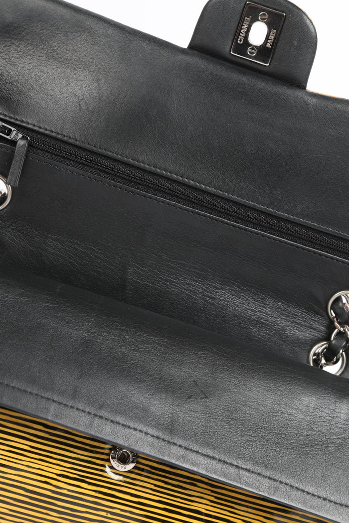 2010s Chanel Striped Patent Leather Medium Double Flap Shoulder Bag