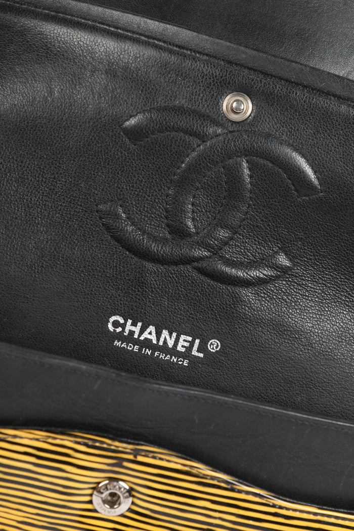 2010s Chanel Striped Patent Leather Medium Double Flap Shoulder Bag