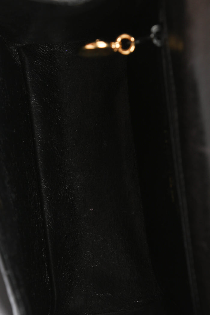 RARE 90s Chanel Black Croc Patent Leather Top Handle Bag