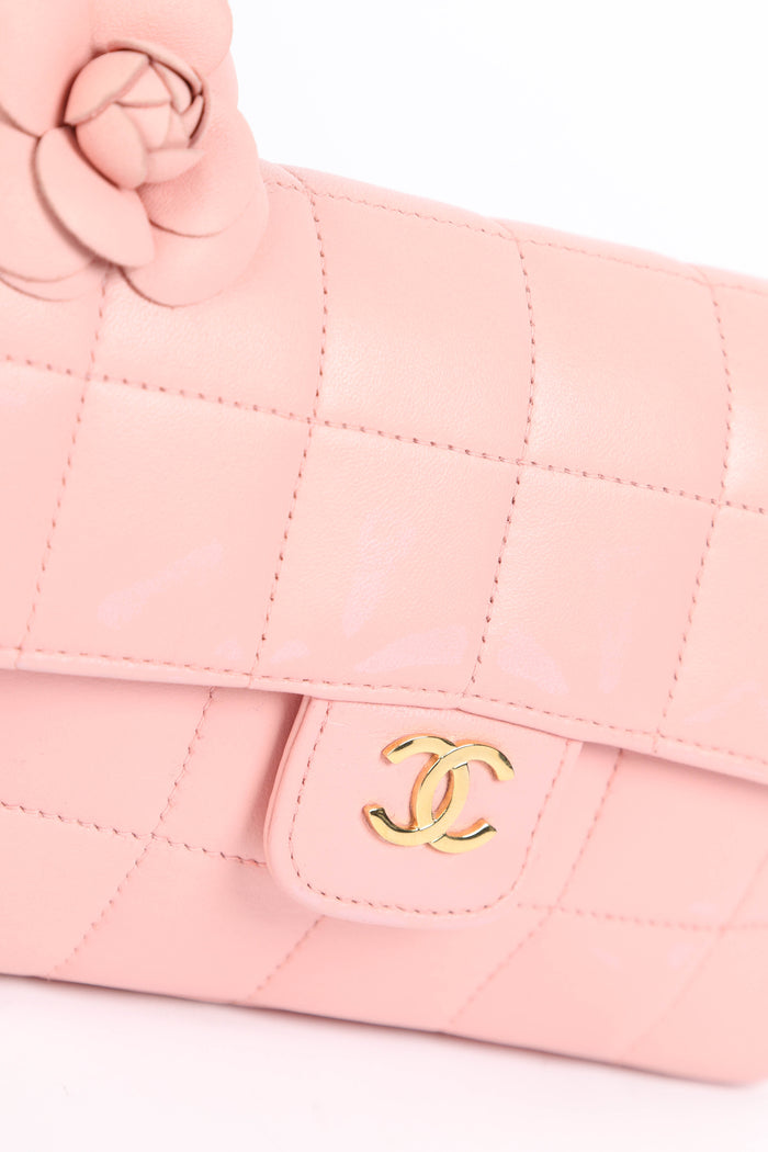 2000s Chanel Pink Lambskin Leather Mini Camellia Chocolate Bar Crossbody Bag
