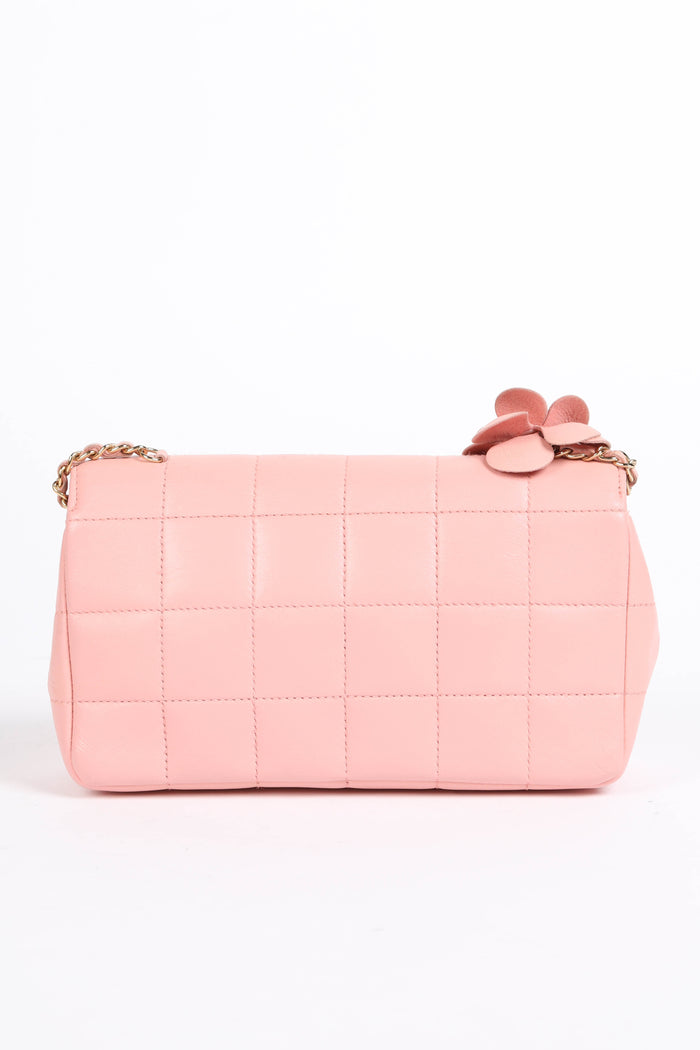 2000s Chanel Pink Lambskin Leather Mini Camellia Chocolate Bar Crossbody Bag