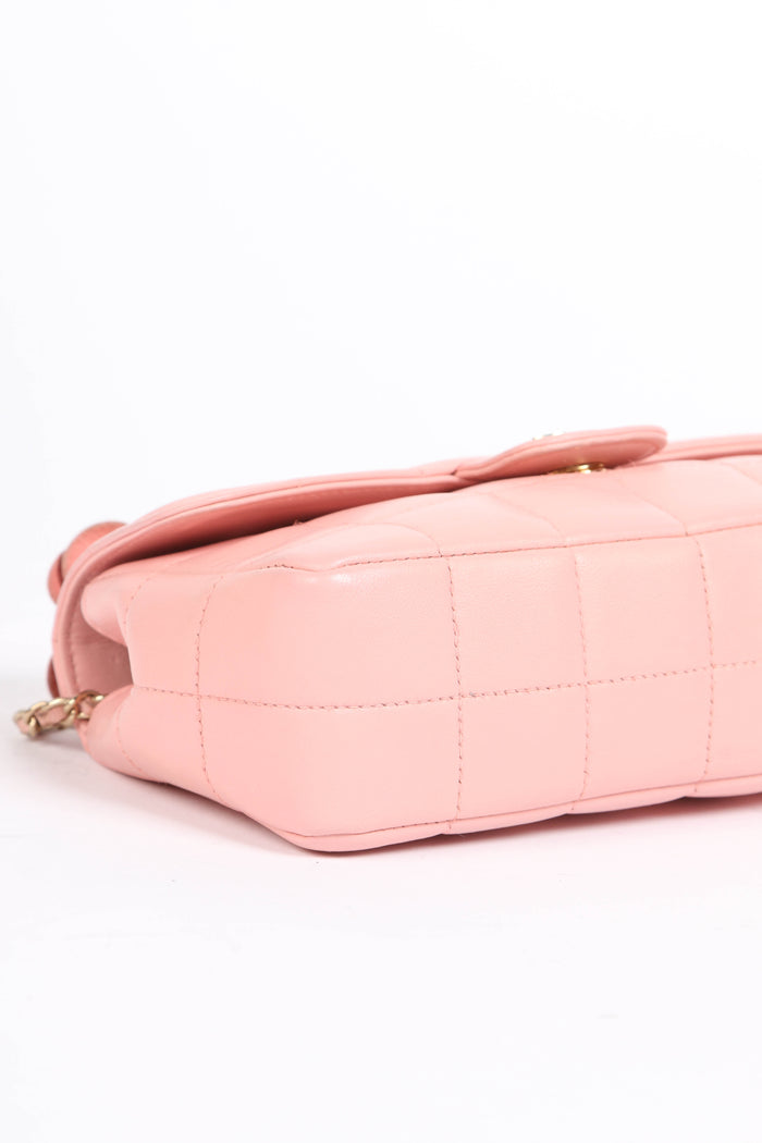 2000s Chanel Pink Lambskin Leather Mini Camellia Chocolate Bar Crossbody Bag