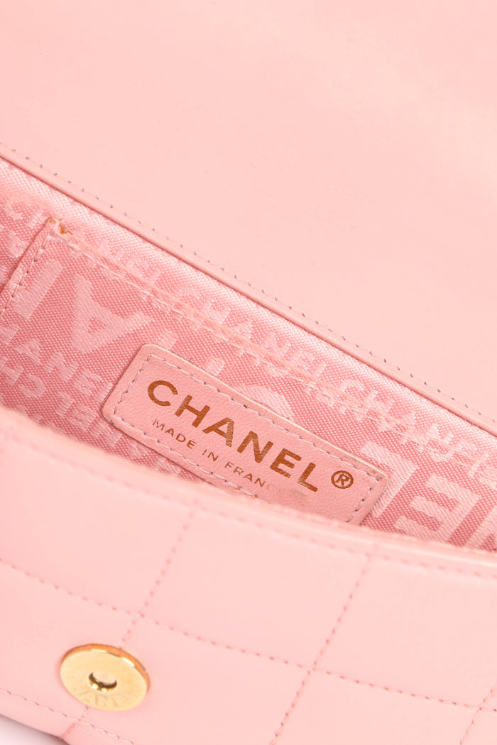 2000s Chanel Pink Lambskin Leather Mini Camellia Chocolate Bar Crossbody Bag