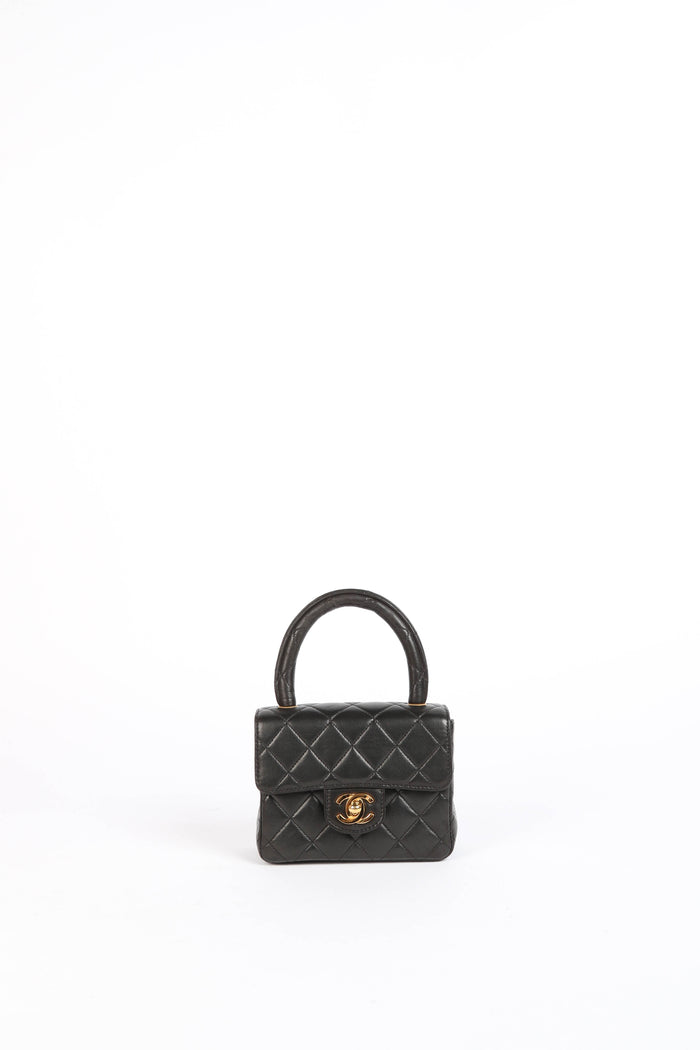 RARE 90s Chanel Black Lambskin Leather Parent-Child Set