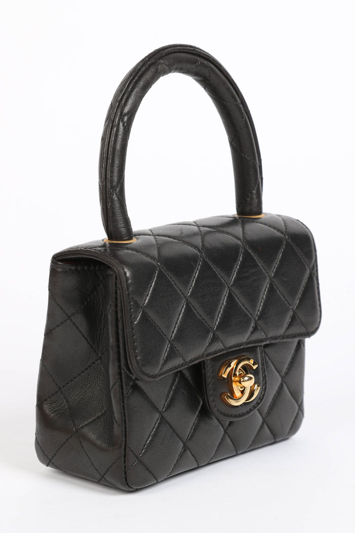 RARE 90s Chanel Black Lambskin Leather Parent-Child Set