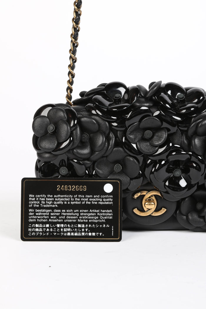 RARE 2010s Chanel Black Camellia Mini Rectangular Single Flap Bag
