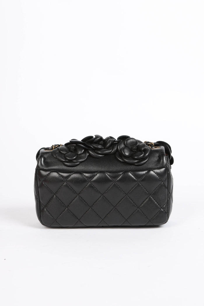 RARE 2010s Chanel Black Camellia Mini Rectangular Single Flap Bag