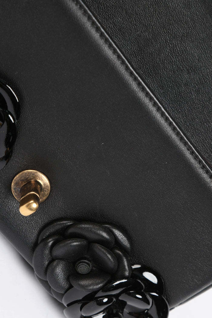 RARE 2010s Chanel Black Camellia Mini Rectangular Single Flap Bag