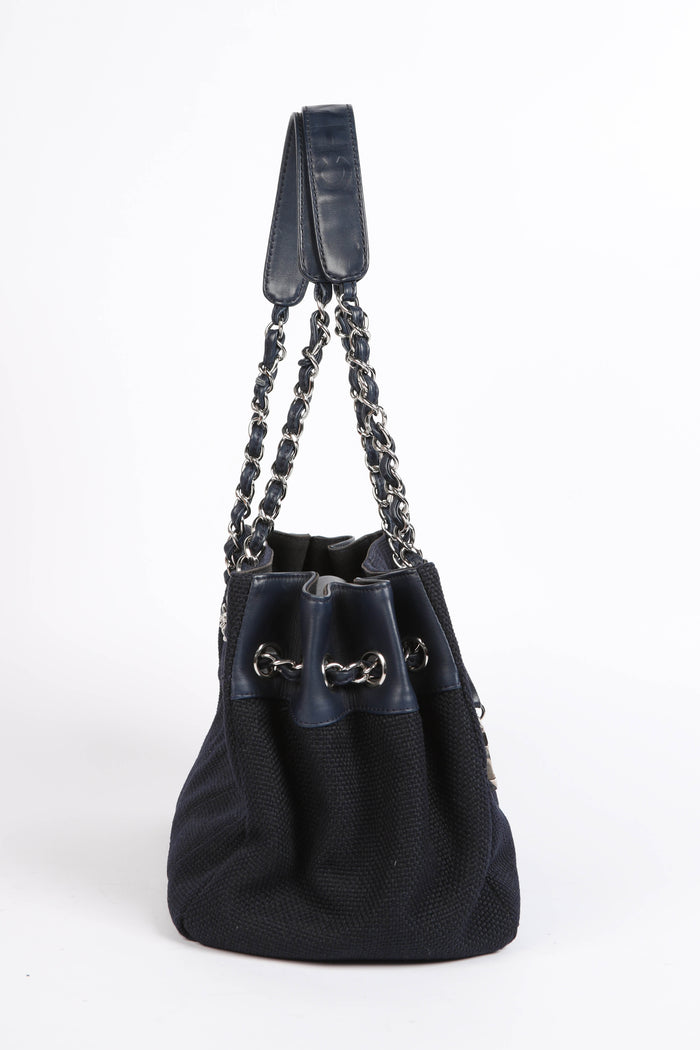 2000s Chanel Navy Canvas Tote Bag