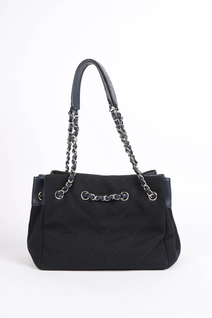 2000s Chanel Navy Canvas Tote Bag