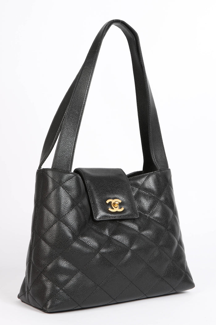 2000s Chanel Black Caviar Leather Shoulder Bag with GHW