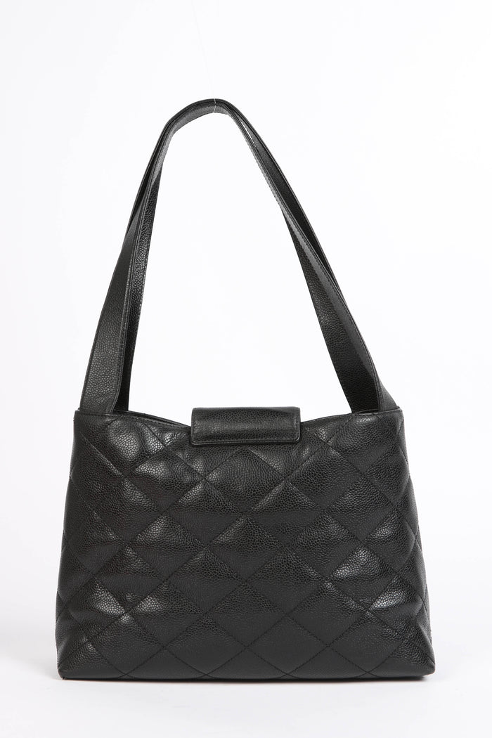 2000s Chanel Black Caviar Leather Shoulder Bag with GHW