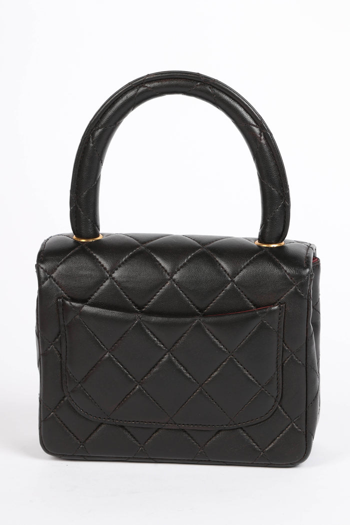 90s Chanel Black Lambskin Leather Mini Top Handle with 24k GHW