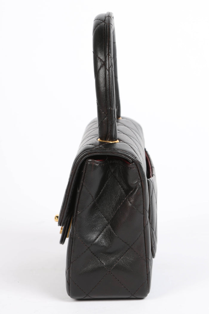 90s Chanel Black Lambskin Leather Mini Top Handle with 24k GHW