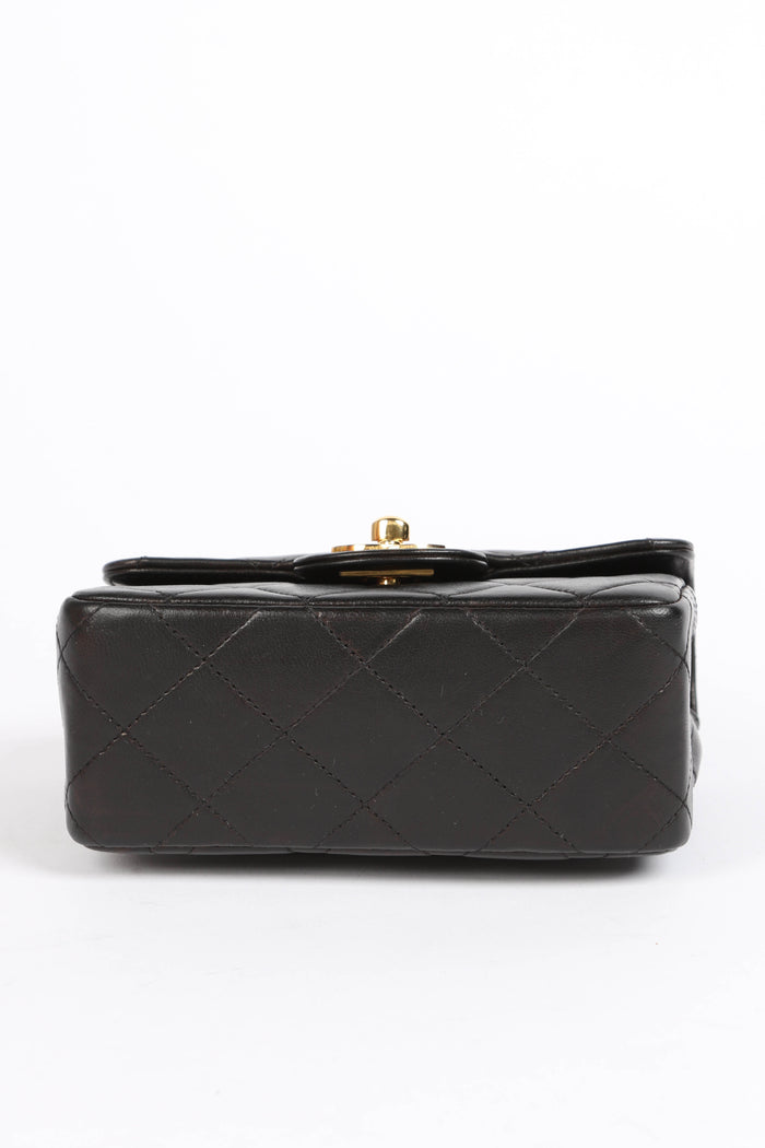 90s Chanel Black Lambskin Leather Mini Top Handle with 24k GHW