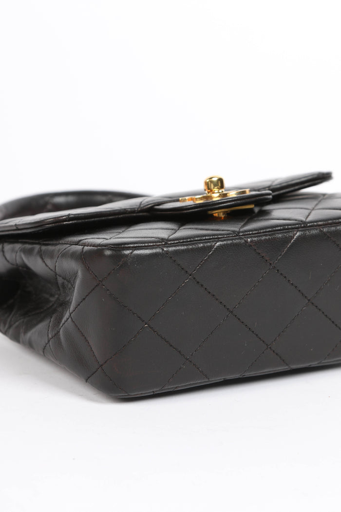 90s Chanel Black Lambskin Leather Mini Top Handle with 24k GHW