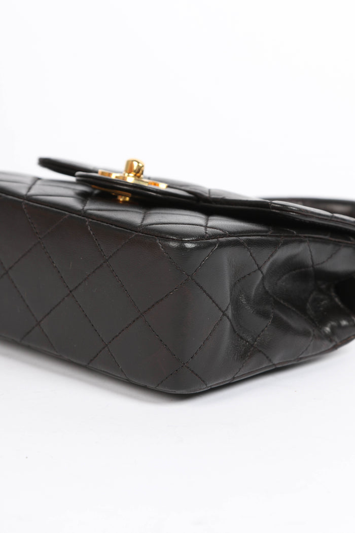 90s Chanel Black Lambskin Leather Mini Top Handle with 24k GHW