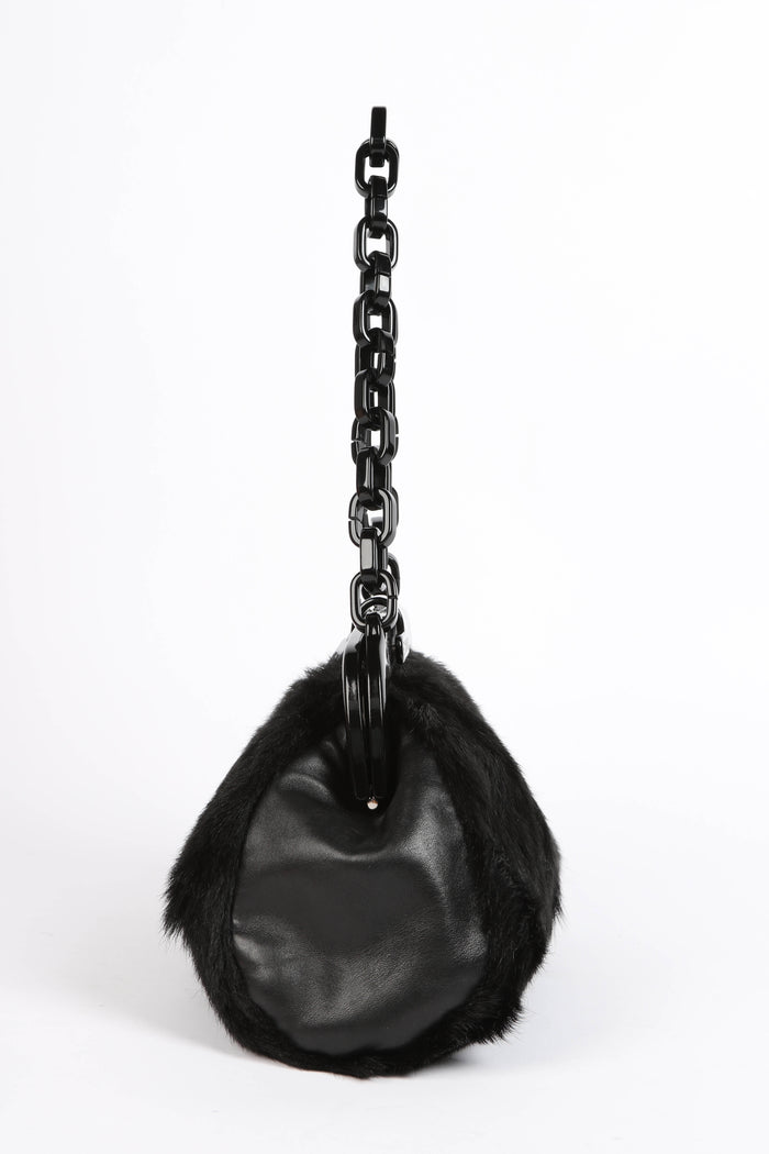 RARE 2000s Chanel Black Fur Kiss Lock Shoulder Bag